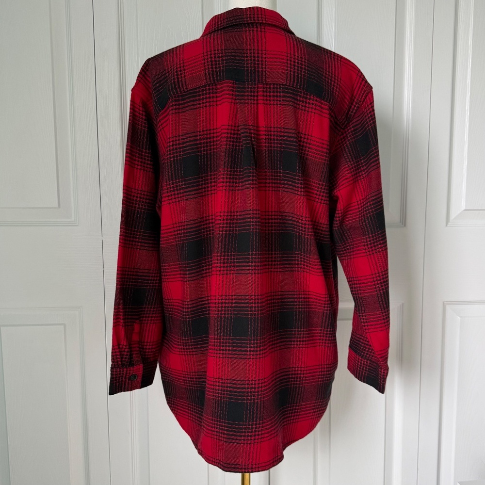 EDDIE BAUER | Women's Red & Black Oversized Long Sleeve Plaid Flannel Shirt Sz M - Picture 2 of 6